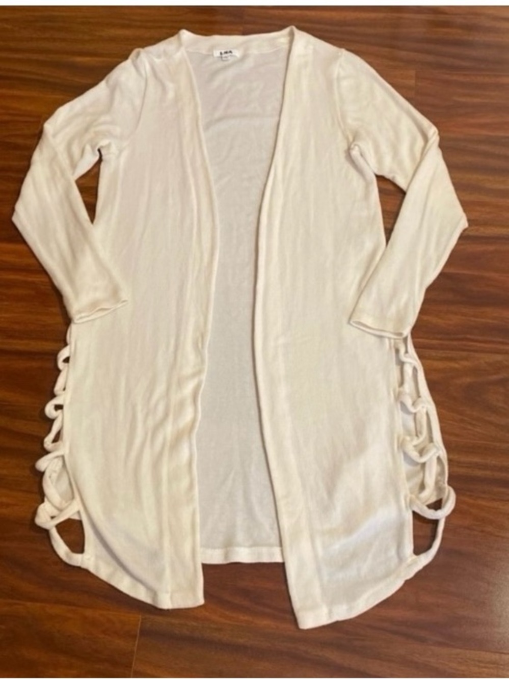 LNA ivory Open-Front Long boho Cardigan with Side Loop Detail